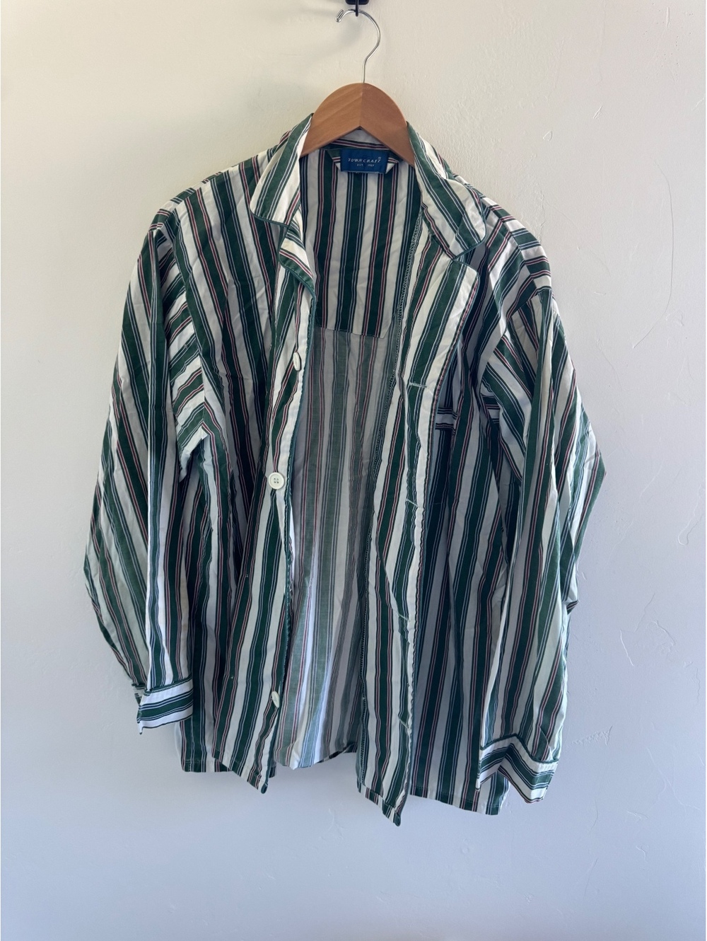 Vintage Towncraft Men’s Striped Button-Up Shirt Estimated Large Green White